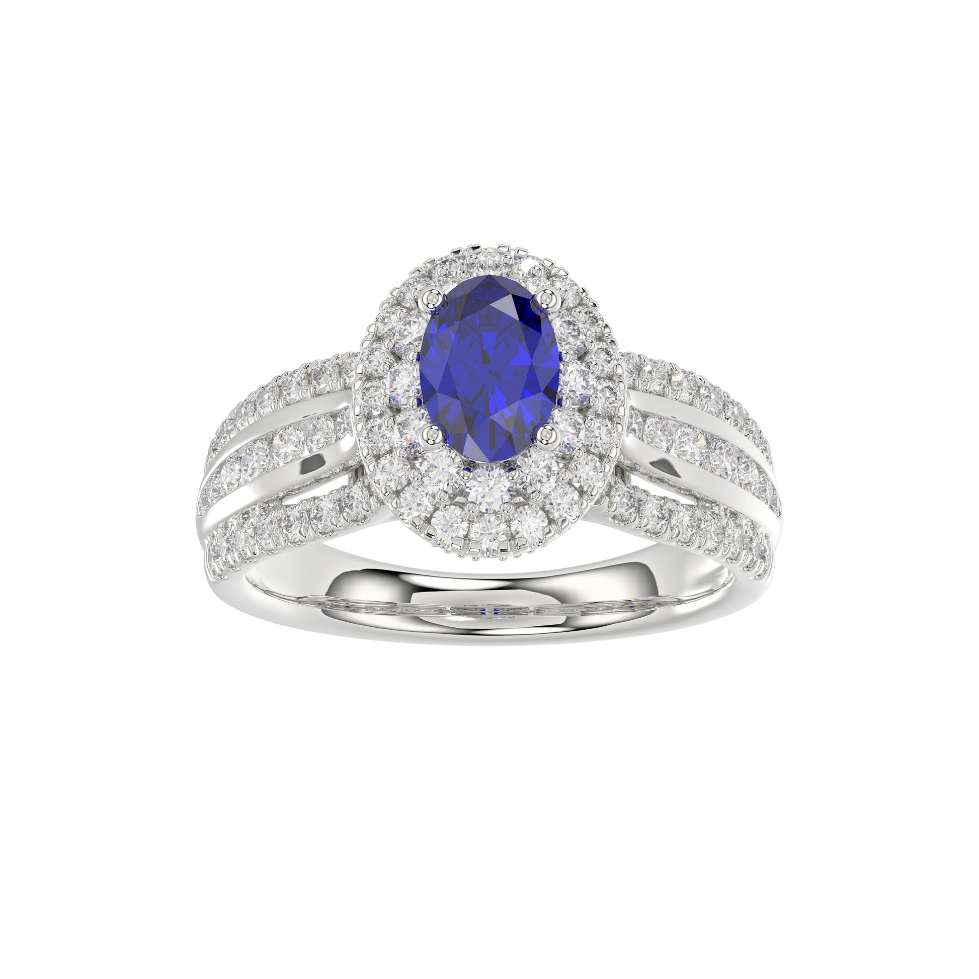 LADIES RING 1.65CT ROUND/BLUE SAPPHIRE OVAL DIAMOND 14K WHITE GOLD (CENTER STONE 0.94CT BLUE SAPPHIRE OVAL DIAMOND)