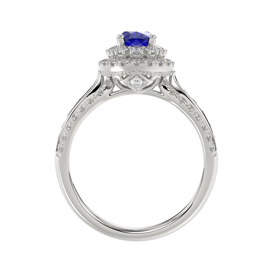 LADIES RING 1.65CT ROUND/BLUE SAPPHIRE OVAL DIAMOND 14K WHITE GOLD (CENTER STONE 0.94CT BLUE SAPPHIRE OVAL DIAMOND)
