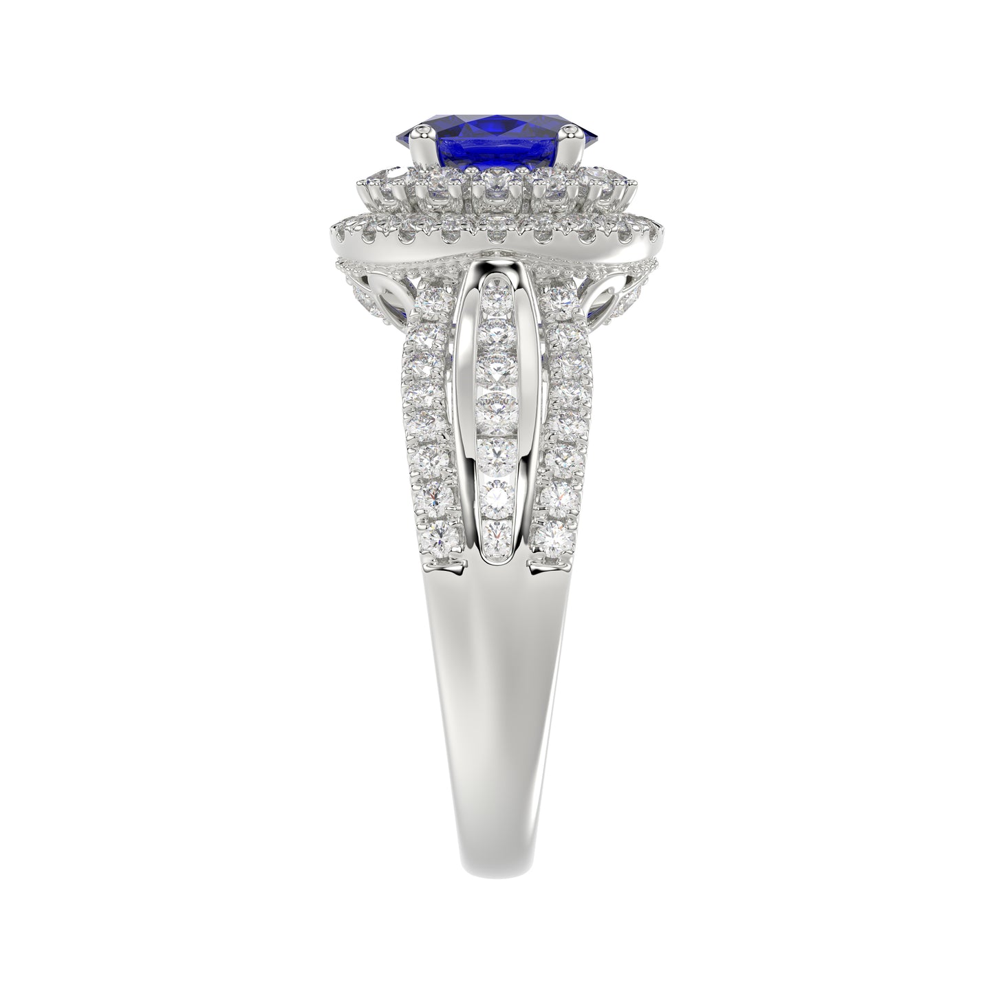 LADIES RING 1.65CT ROUND/BLUE SAPPHIRE OVAL DIAMOND 14K WHITE GOLD (CENTER STONE 0.94CT BLUE SAPPHIRE OVAL DIAMOND)