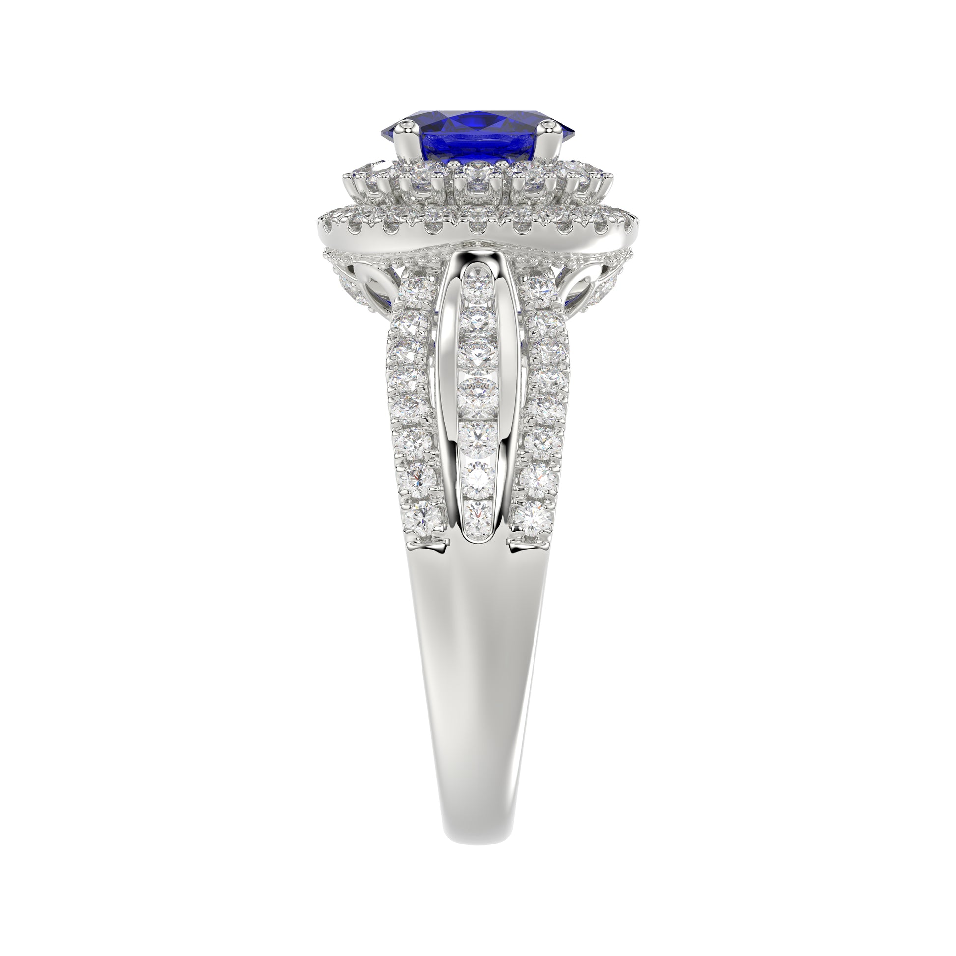LADIES RING 1.65CT ROUND/BLUE SAPPHIRE OVAL DIAMOND 14K WHITE GOLD (CENTER STONE 0.94CT BLUE SAPPHIRE OVAL DIAMOND)