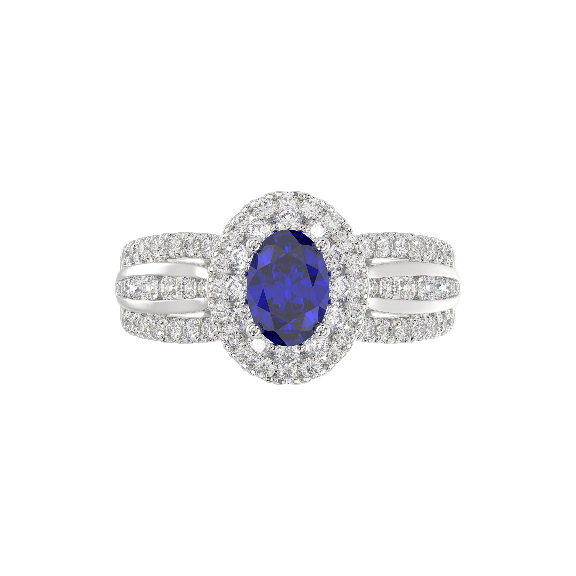 LADIES RING 1.65CT ROUND/BLUE SAPPHIRE OVAL DIAMOND 14K WHITE GOLD (CENTER STONE 0.94CT BLUE SAPPHIRE OVAL DIAMOND)