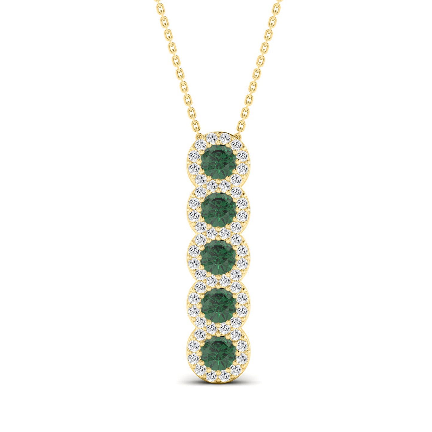 LADIES PENDANT WITH CHAIN 1.80CT ROUND/GREEN EMERALD ROUND DIAMOND 14K YELLOW GOLD
