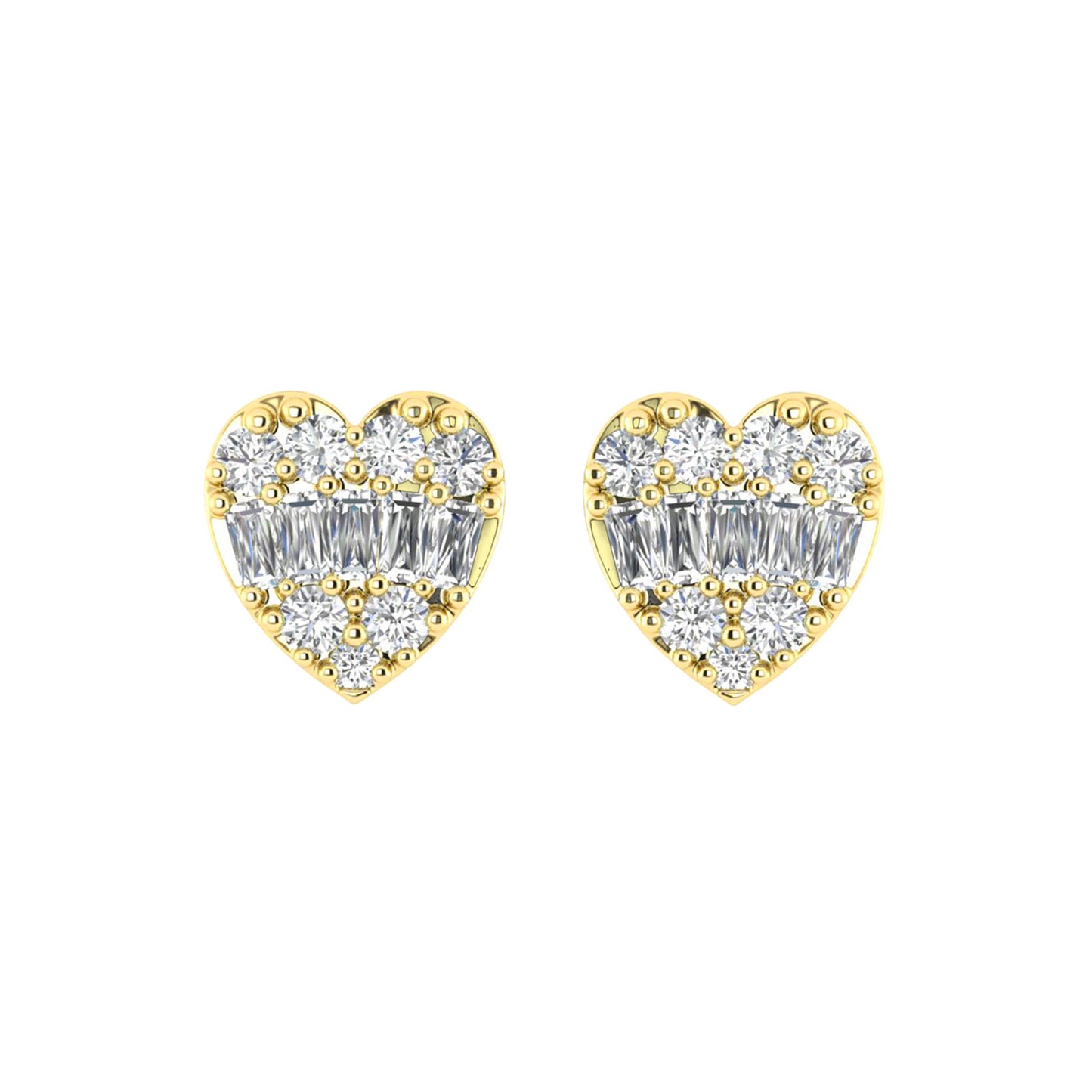 LADIES EARRINGS 0.25CT ROUND/BAGUETTE DIAMOND 14K YELLOW GOLD