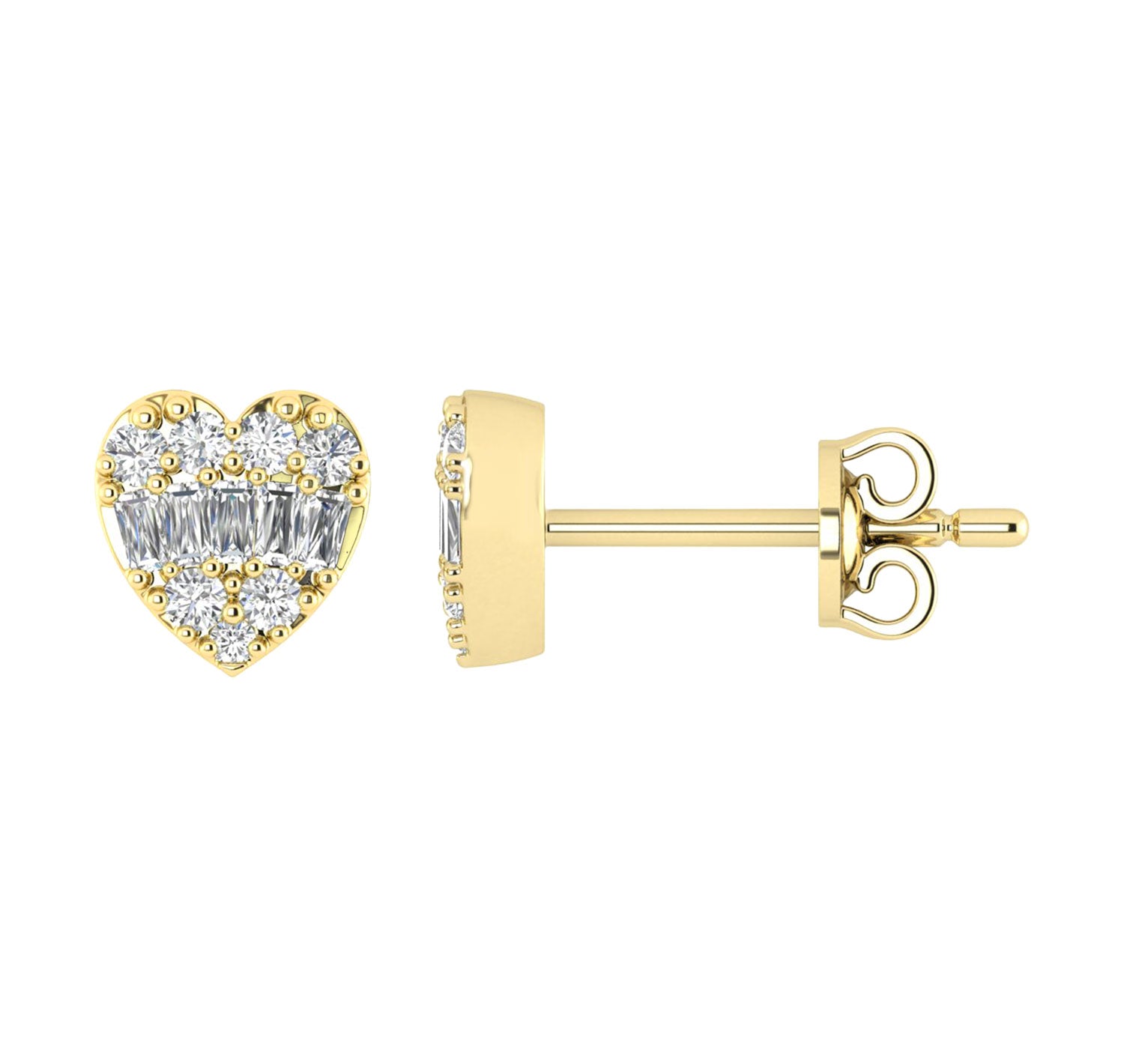 LADIES EARRINGS 0.25CT ROUND/BAGUETTE DIAMOND 14K YELLOW GOLD
