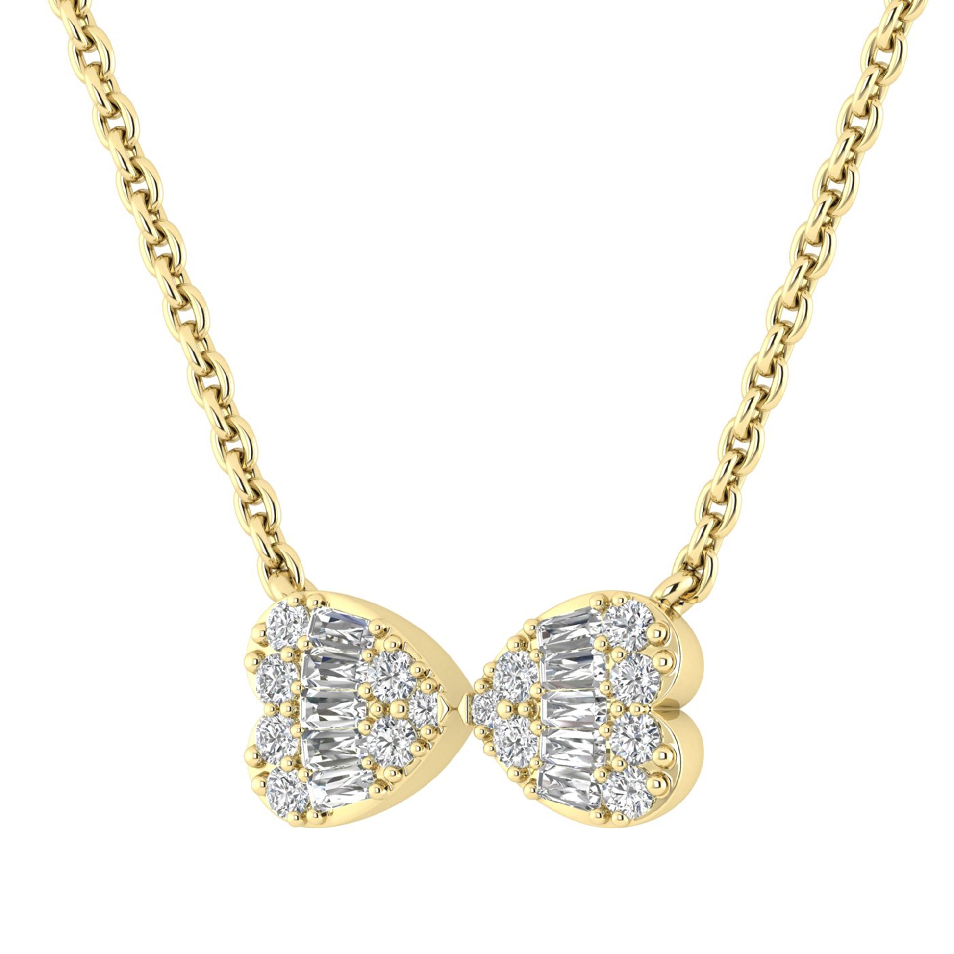 LADIES PENDANT WITH CHAIN 0.25CT ROUND/BAGUETTE DIAMOND 14K YELLOW GOLD