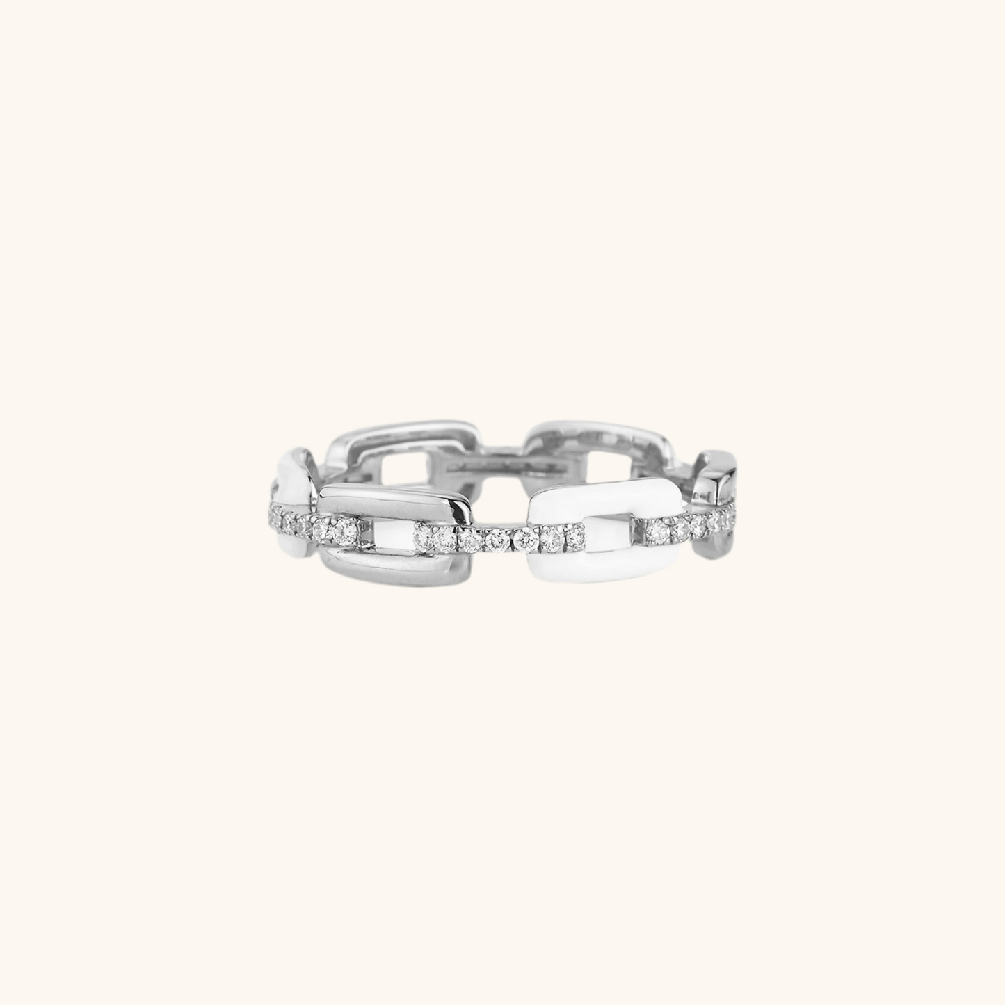 White Gold Alternating Diamond Link Ring 14K