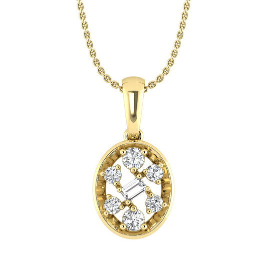 LADIES PENDANT WITH CHAIN 0.20CT ROUND/BAGUETTE DIAMOND 10K YELLOW GOLD