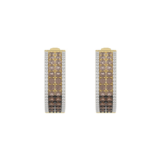 LADIES HOOPS EARRING 1.50CT ROUND/ROUND DARK BROWN DIAMOND 14K YELLOW GOLD