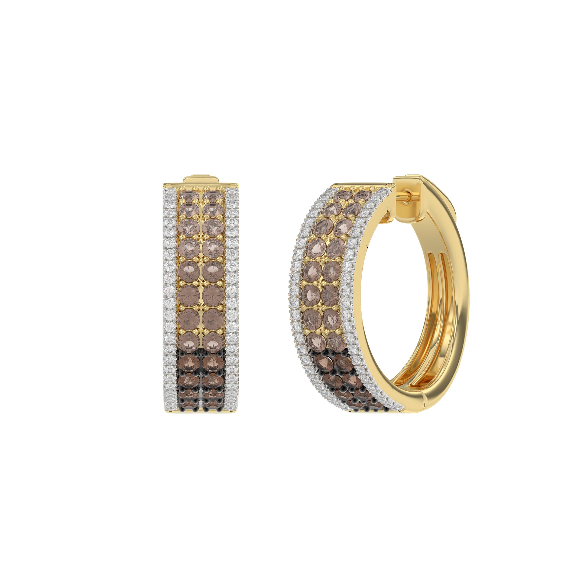 LADIES HOOPS EARRING 1.50CT ROUND/ROUND DARK BROWN DIAMOND 14K YELLOW GOLD