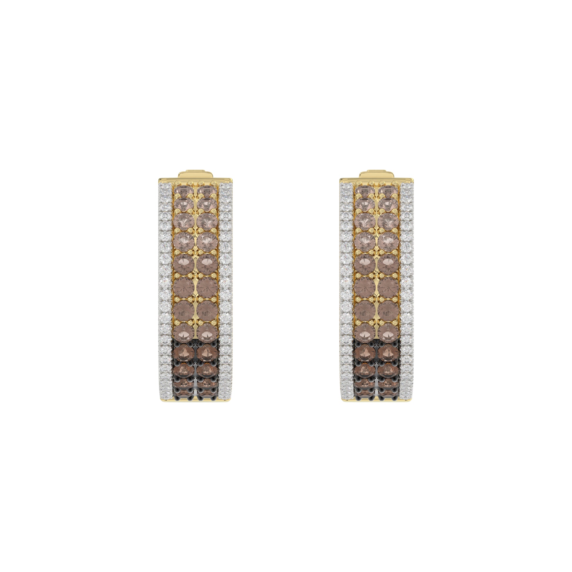 LADIES HOOPS EARRING 1.50CT ROUND/ROUND DARK BROWN DIAMOND 14K YELLOW GOLD