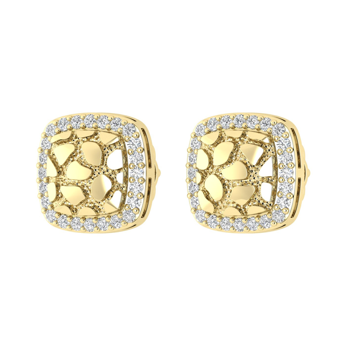 “Ladies Nugget Halo Fashion Earrings 0.25Ct Round Diamond 10K Yellow Gold – Fashionable Women’S Jewelry Gift