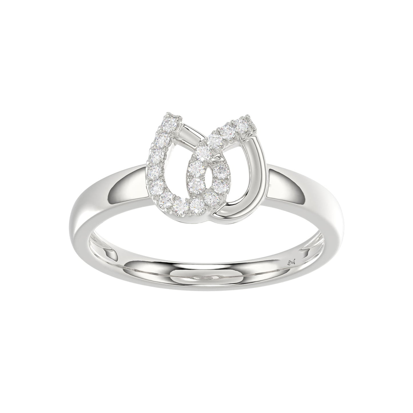 Ladies Lucky Horseshoe Fashion Ring 0.10Ct Round Diamond Sterling Silver White – Double Horseshoe Fashion Jewelry