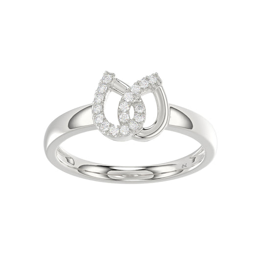 Ladies Lucky Horseshoe Fashion Ring 0.10Ct Round Diamond Sterling Silver White – Double Horseshoe Fashion Jewelry