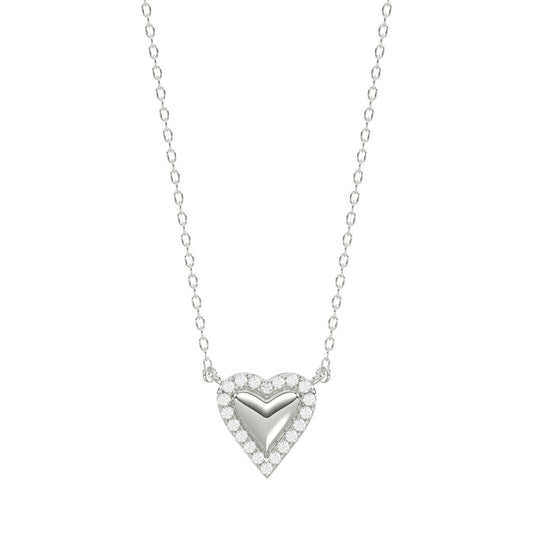 Round Diamond Heart Necklace, 0.10Ct Sterling Silver  Love Necklace, Minimal Heart Charm Pendant For Your Loved One, Girlfriend Gift
