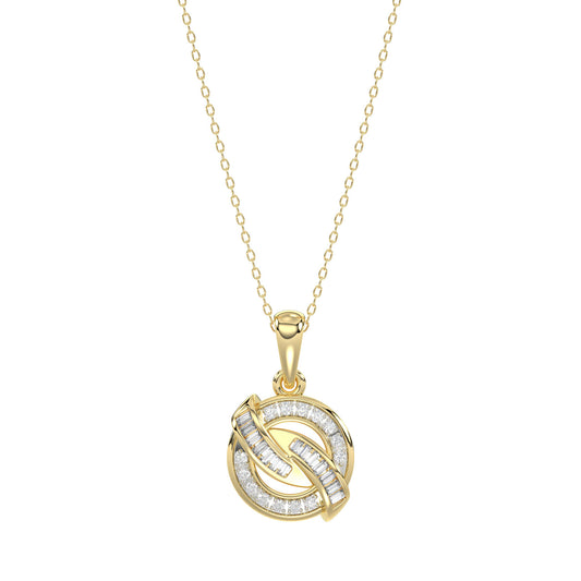 LADIES PENDANT 0.15CT ROUND/BAGUETTE DIAMOND 10K YELLOW GOLD