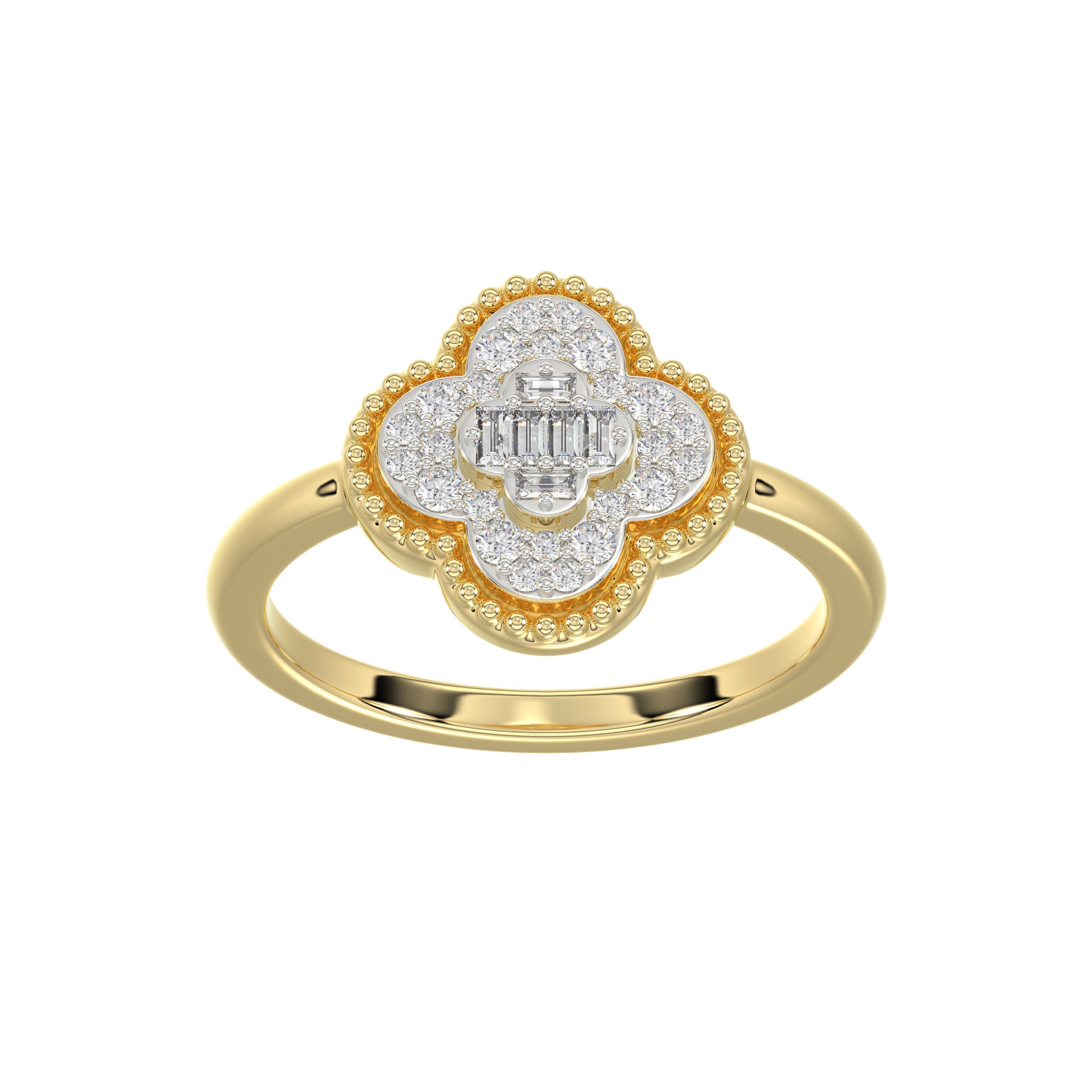LADIES RING 0.25CT ROUND/BAGUETTE DIAMOND 10K YELLOW GOLD