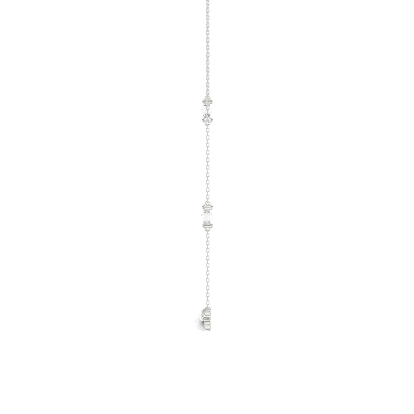 14K White Gold 0.16Ct Ladies Pearl Necklace  Round Diamond Bezel Design