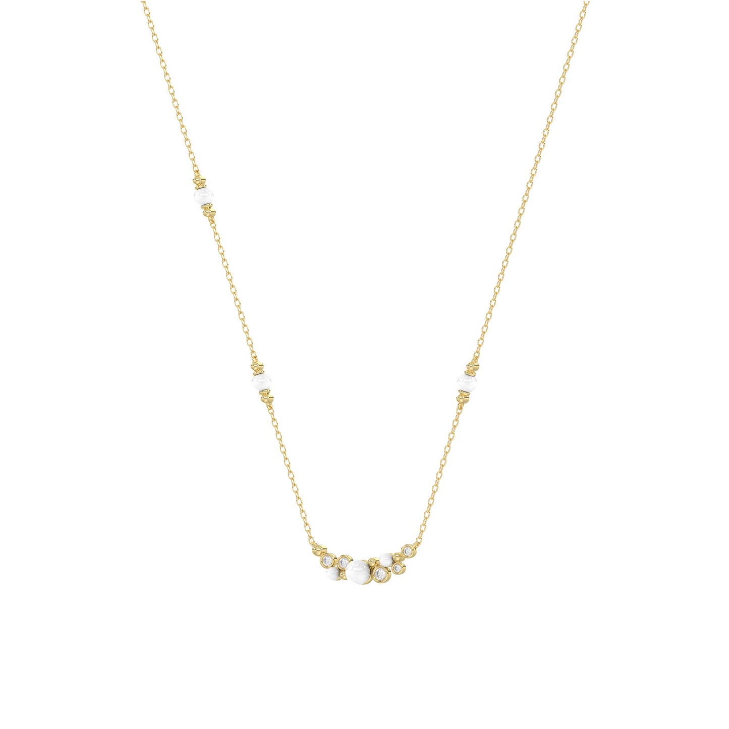 LADIES NECKLACE 0.16CT ROUND/PEARL DIAMOND 14K YELLOW GOLD