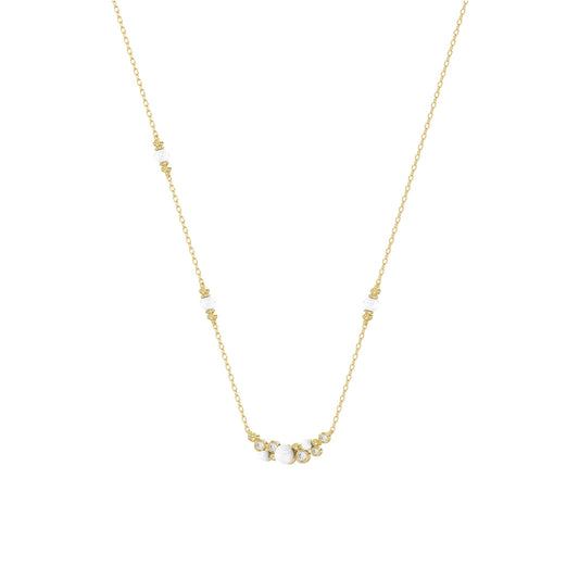 LADIES NECKLACE 0.16CT ROUND/PEARL DIAMOND 14K YELLOW GOLD