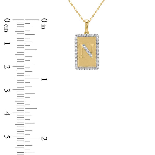 Elegant Ladies 0.20Ct Round Diamond “N Alphabet Fashion Pendant With Chain – 10K Yellow Gold