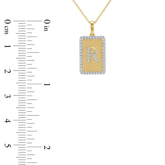 Elegant Ladies 0.20Ct Round Diamond “R Alphabet Fashion Pendant With Chain – 10K Yellow Gold