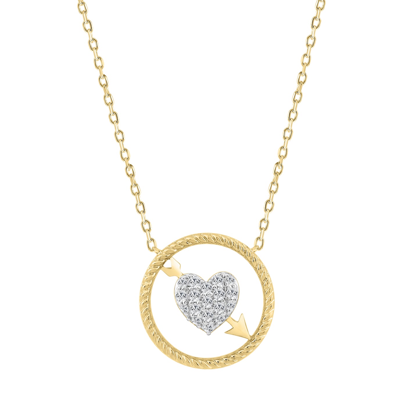 10K YELLOW GOLD LADIES HEART AND ARROW PENDANT  0.15CT ROUND NATURAL DIAMOND, WITH CHAIN