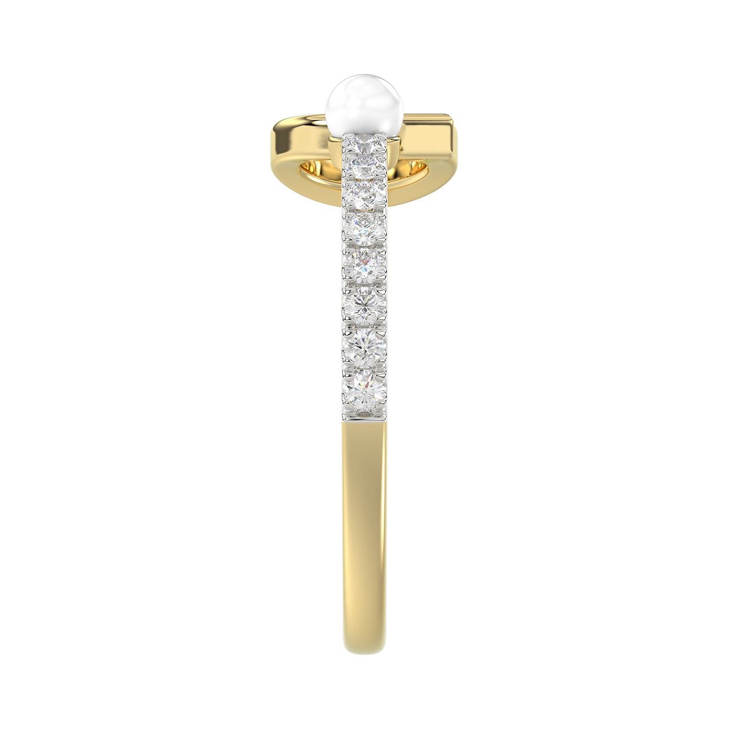 Women’S 10K Yellow Gold Letter “C” Diamond & Pearl Ring 0.10Ct Round Diamond Fine Jewelry
