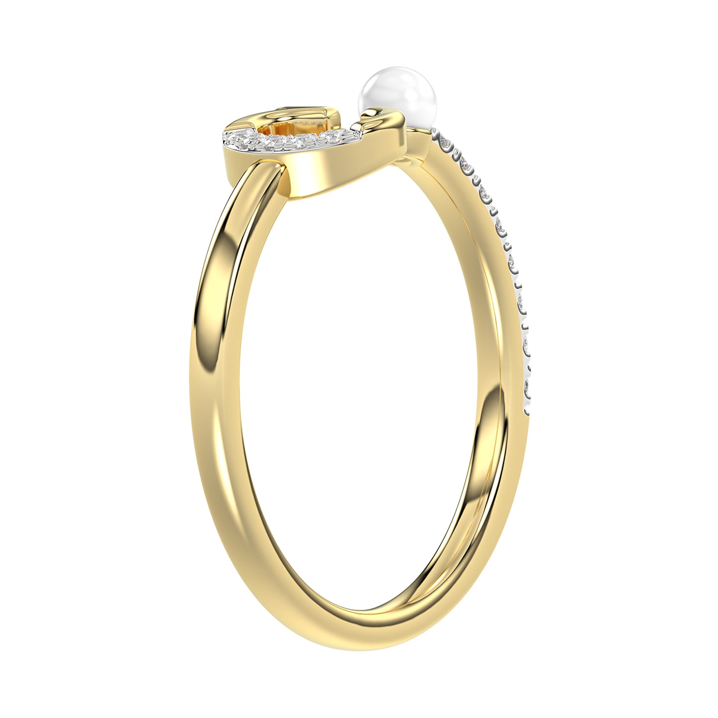 Women’S 10K Yellow Gold Letter “C” Diamond & Pearl Ring 0.10Ct Round Diamond Fine Jewelry