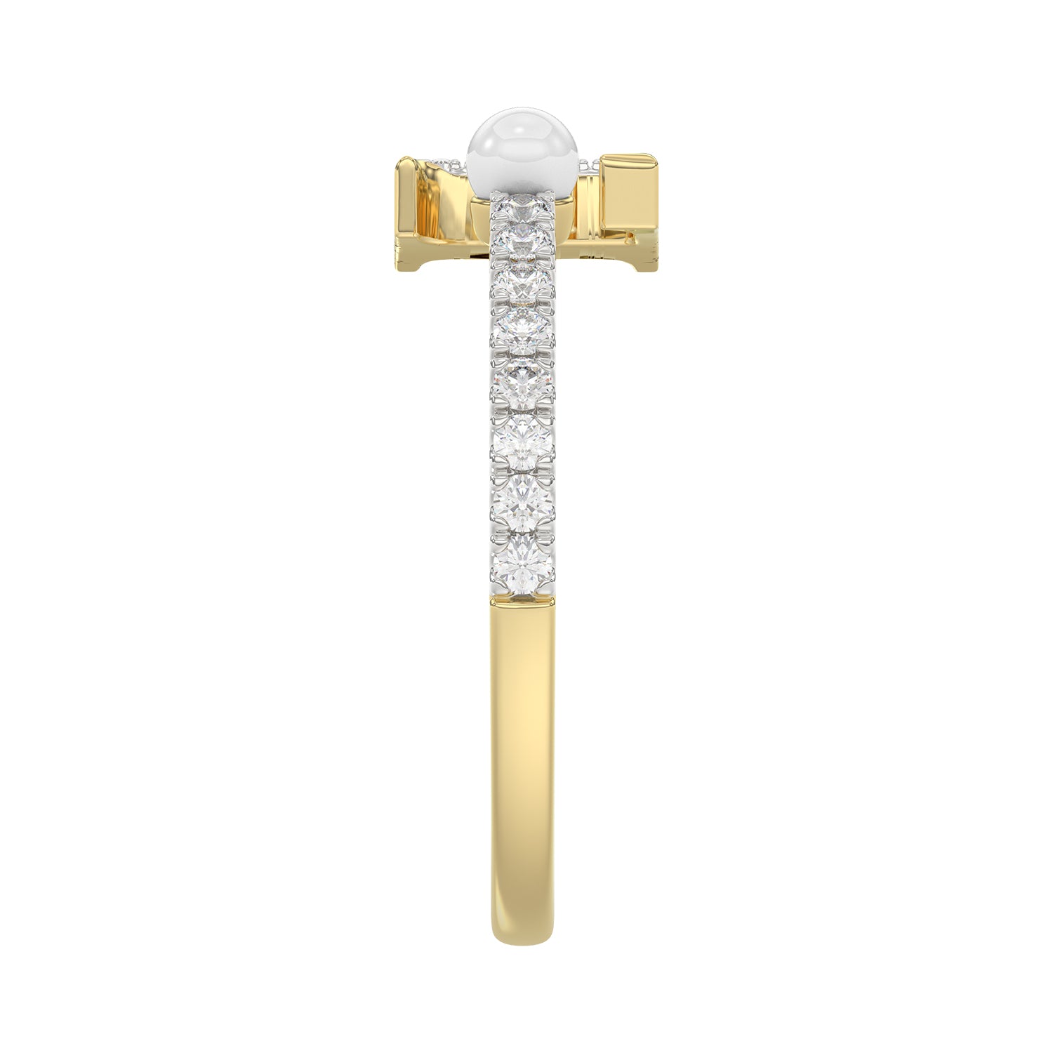 Women’S 10K Yellow Gold Letter “F” Diamond & Pearl Ring 0.10Ct Round Diamond Fine Jewelry