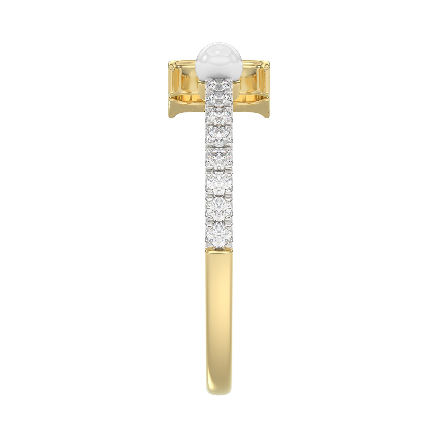 Women’S 10K Yellow Gold Letter “H” Diamond & Pearl Ring 0.10Ct Round Diamond Fine Jewelry