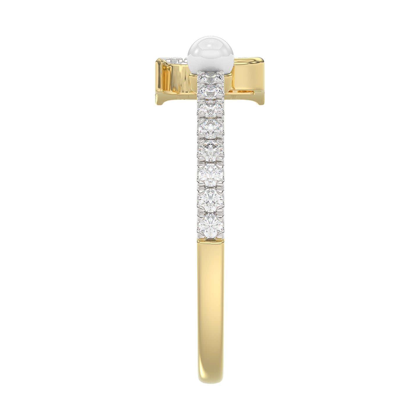 Women’S 10K Yellow Gold Letter “P” Diamond & Pearl Ring 0.10Ct Round Diamond Fine Jewelry