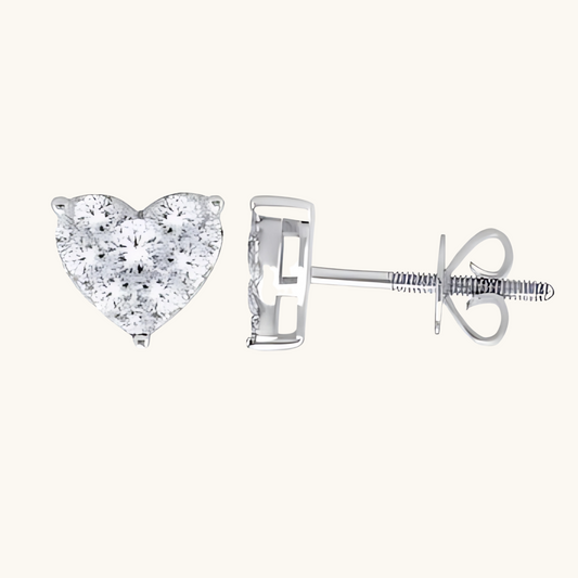 White Gold Diamond Heart Earrings 14K