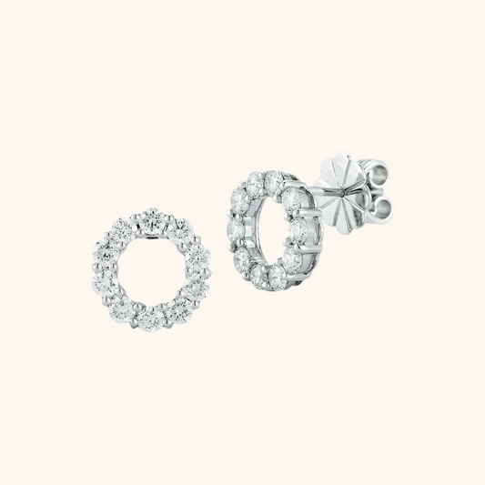 White Gold Diamond Open Circle Studs 14K