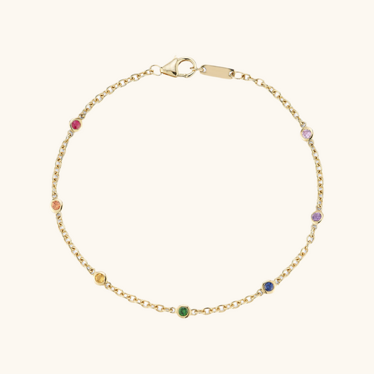 Rainbow Sapphire Seven Stone Bezel Bracelet 14K