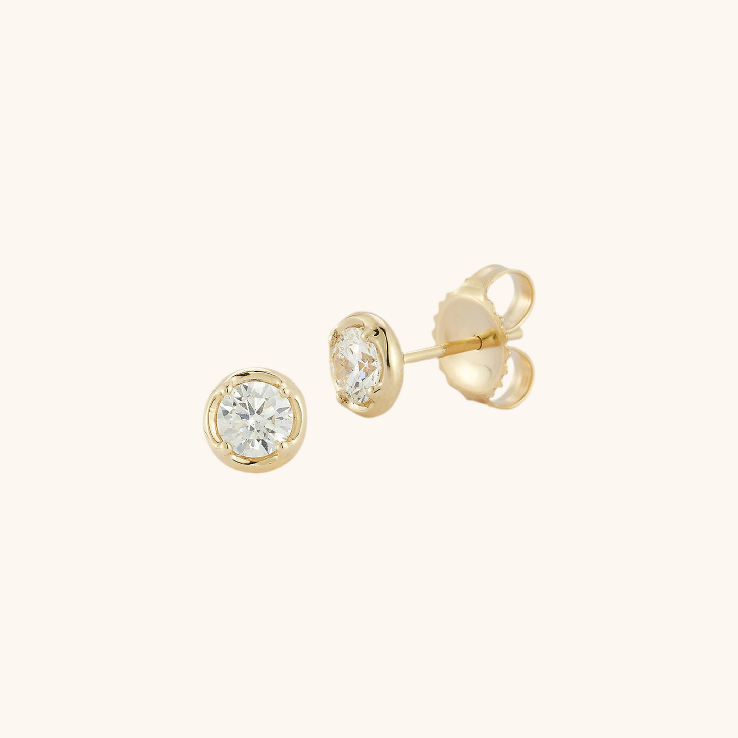 Yellow Gold Round Flat Rim Bezel Earrings 14K