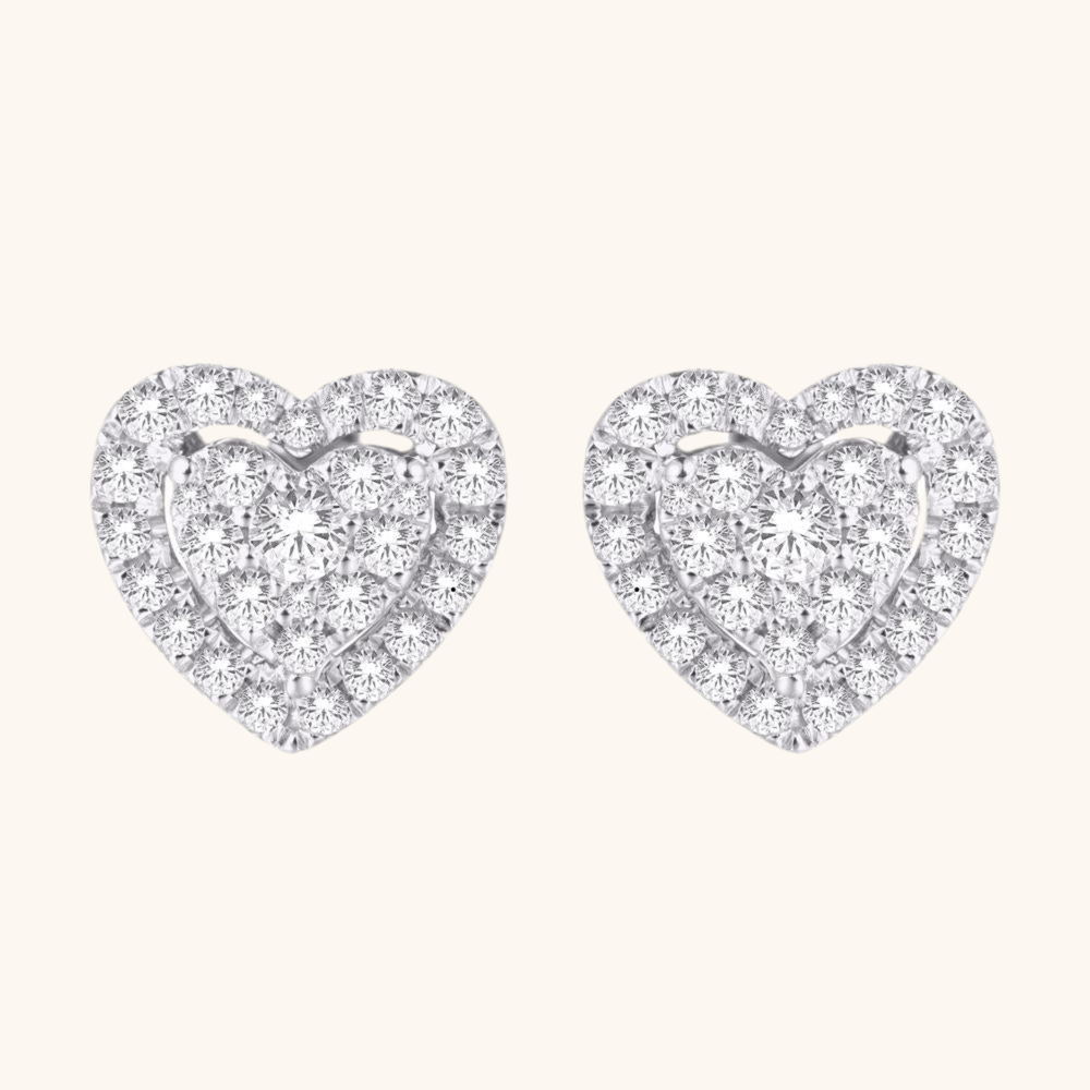 White Gold Diamond Heart Earrings 14K