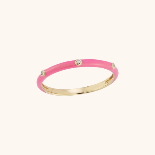 Pink Enamel Ring with 3 Diamonds