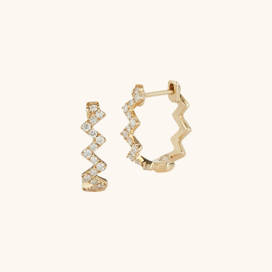 Diamond Zig Zag Huggie Earrings 14K