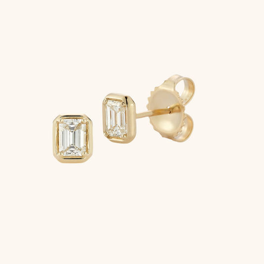 Emerald Cut Flat Rim Bezel Earrings 14K