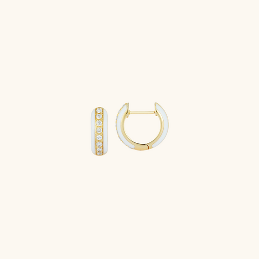 White Enamel and 1/2 Way Around Diamond Huggie Earrings