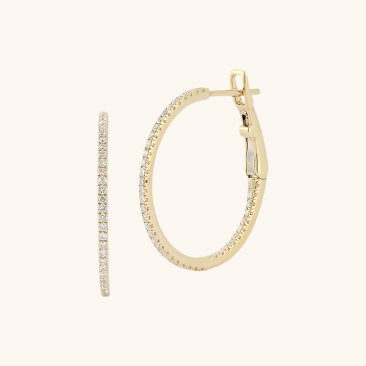 Pave Diamond Hoop Earrings, 0.75in