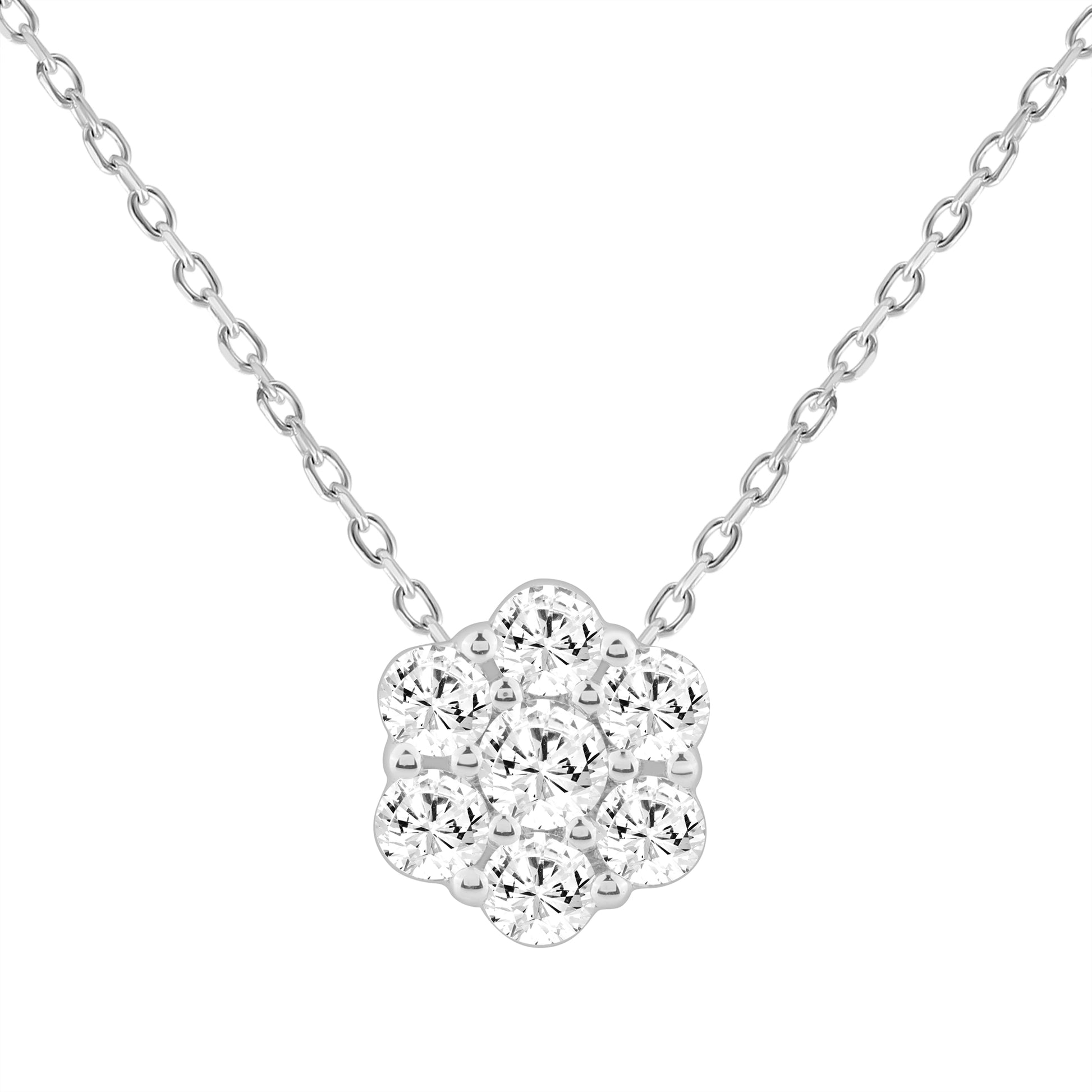 LADIES PENDANT WITH CHAIN 0.50CT ROUND DIAMOND 14K WHITE GOLD