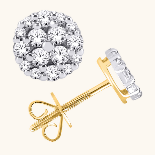 Yellow Gold Round Diamond Studs 14K