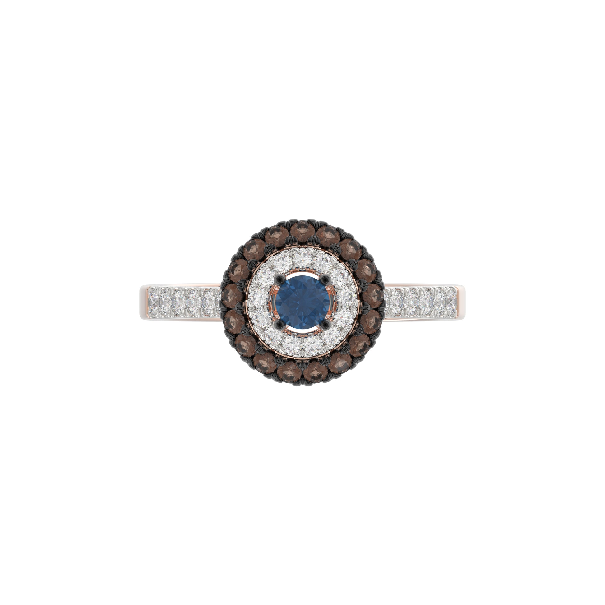 LADIES RING 0.55CT ROUND/ROUND BLUE/DARK BROWN DIAMOND 14K ROSE GOLD