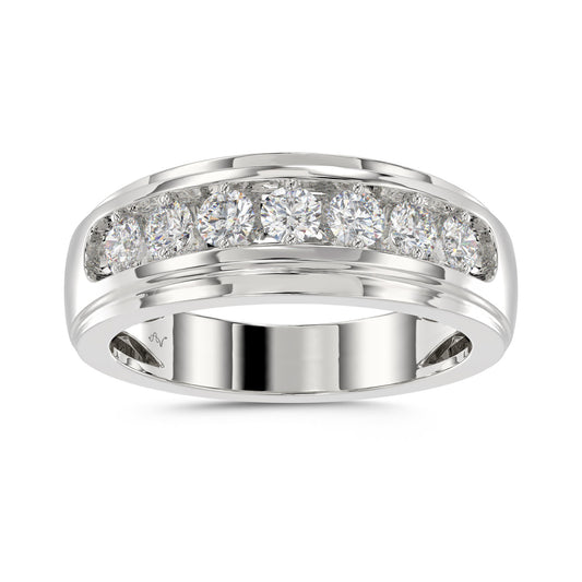 MEN'S BAND 1.00CT ROUND DIAMOND 10K WHITE GOLD