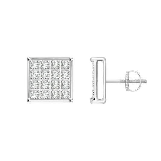 Sterling Silver White 0.10CT Round Diamond Yuva Square Cluster Stud Earrings Women’S Fine Jewelry