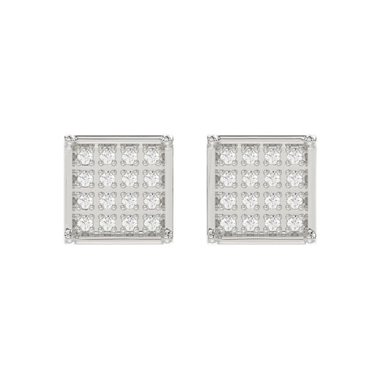 Sterling Silver White 0.10CT Round Diamond Yuva Square Cluster Earrings Women’S Fine Jewelry