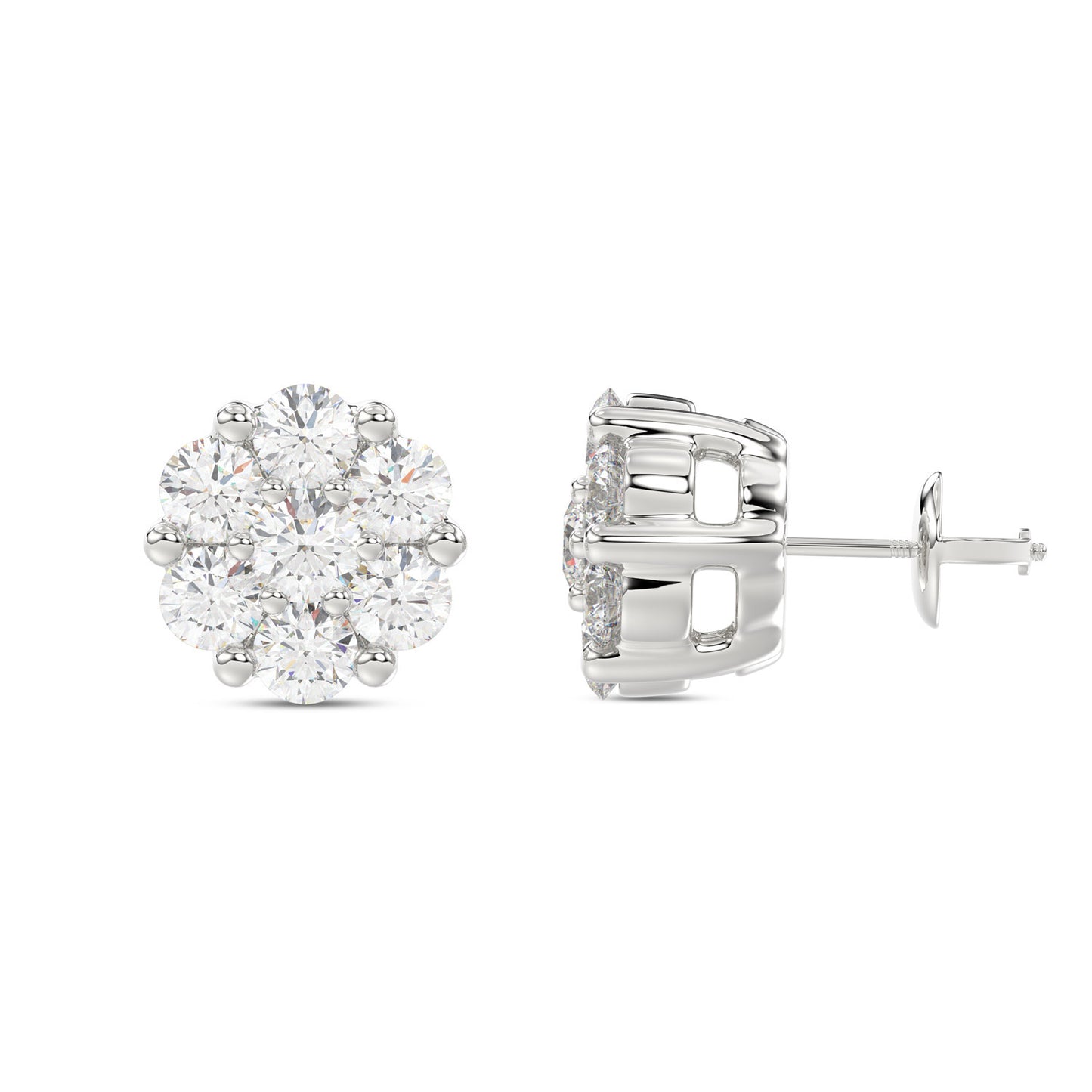LADIES FLOWER EARRINGS 0.15CT ROUND DIAMOND 10K WHITE GOLD