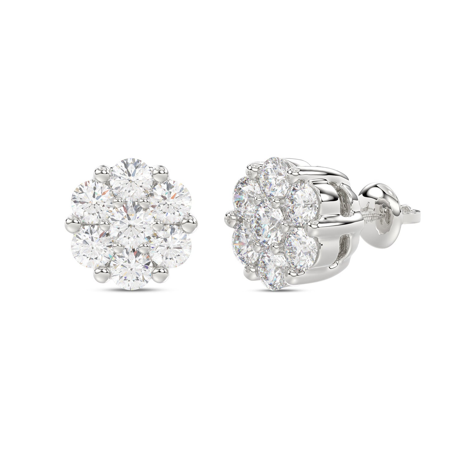 LADIES FLOWER EARRINGS 0.15CT ROUND DIAMOND 10K WHITE GOLD