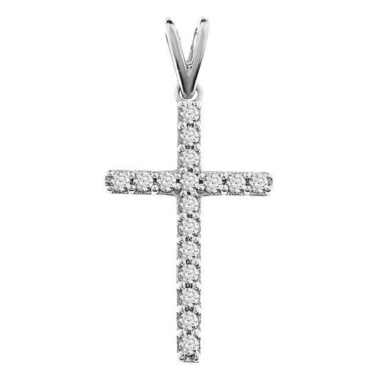 CROSS PENDANT WITH CHAIN 0.25CT ROUND DIAMOND 14K WHITE GOLD